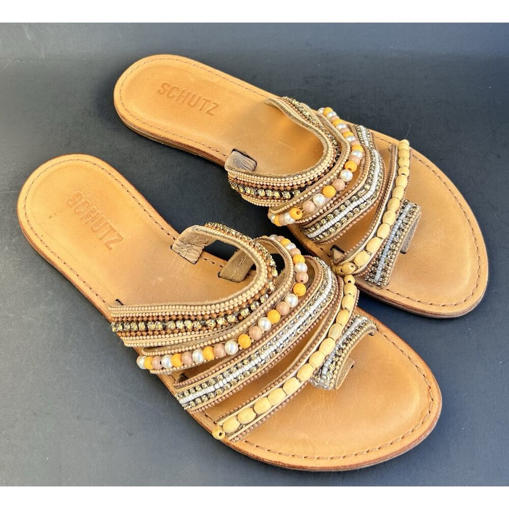 Schutz Jodie Beaded Toe-Loop Leather Sandals Women's Size 7.5 US - Picture 6 of 13